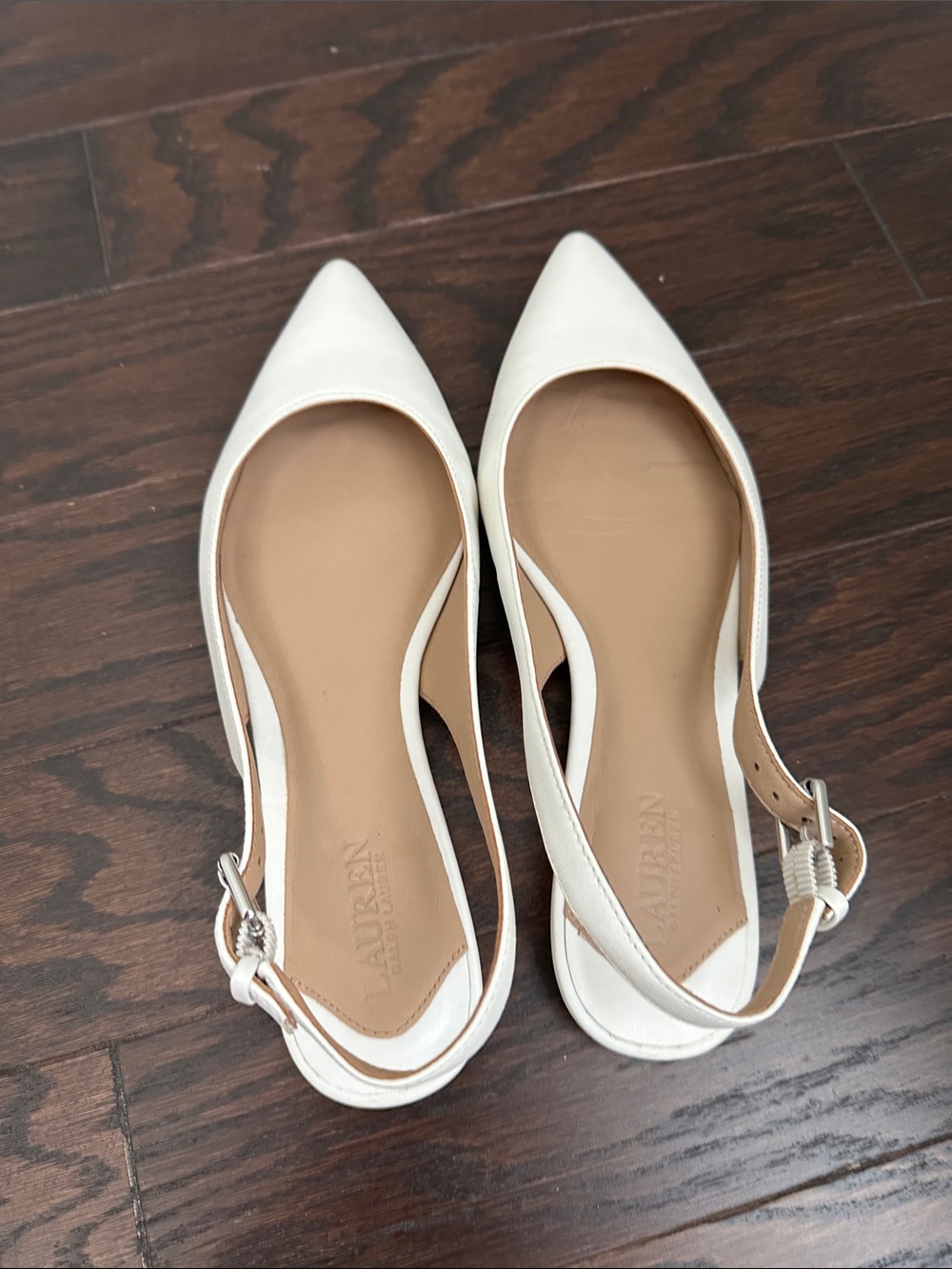 Lauren Ralph Lauren White Pointed Slingback Flats with Buckle